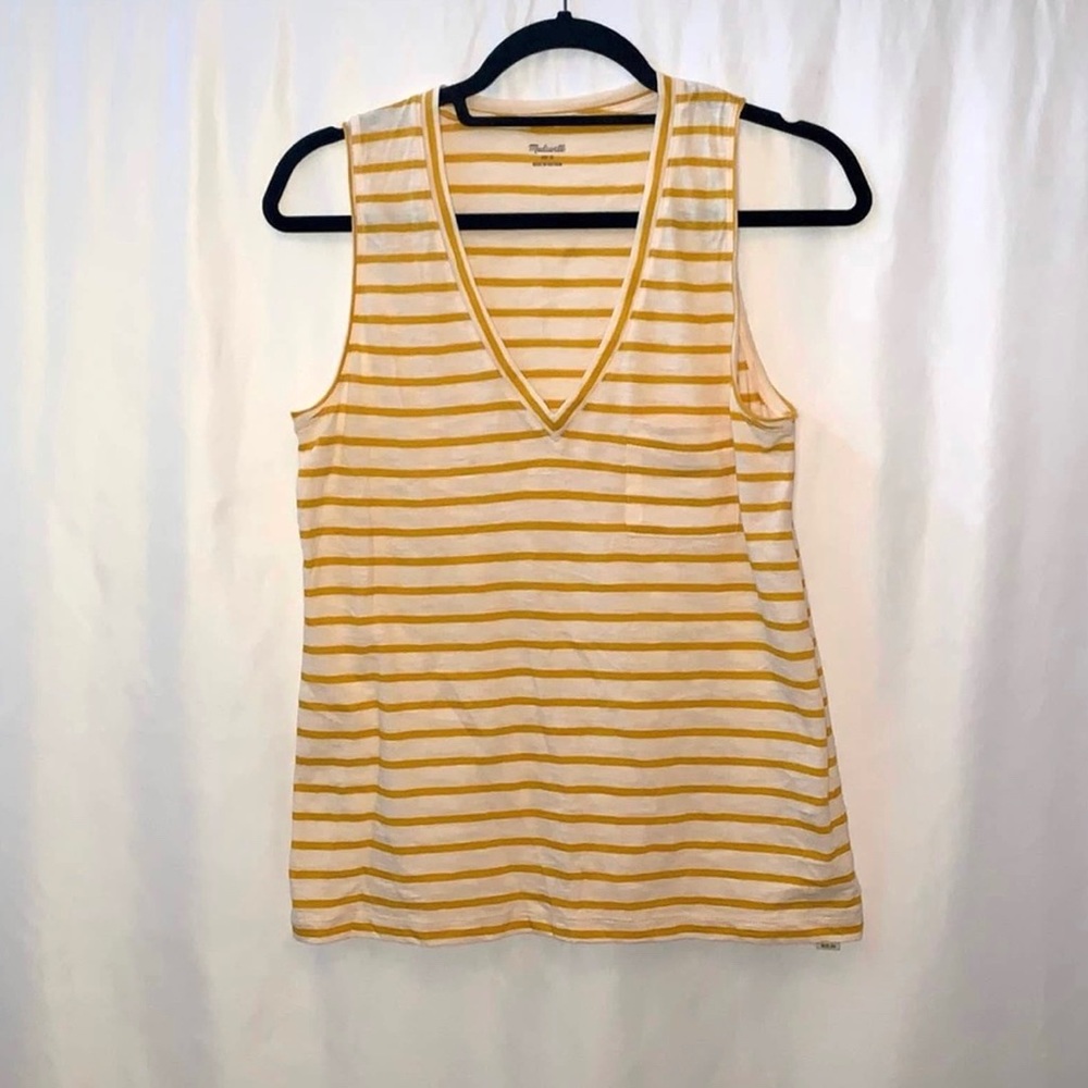 Madewell Yellow Striped Cotton Tank Top Size Small